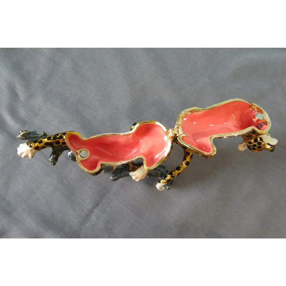 Bejeweled Cheetah Laying on Branch Trinket Box Handset Swarovski Crystals Enamel